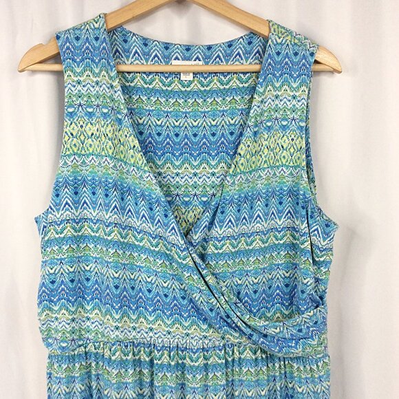 J JIll Maxi Dress Womens Large Blue Green Aegean Sleeveless Tank Surplice V-Neck - Picture 3 of 8